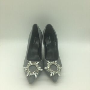 Grey Women Rhinestones Pointed Toe Mid Heels Wedding Bride Shoes